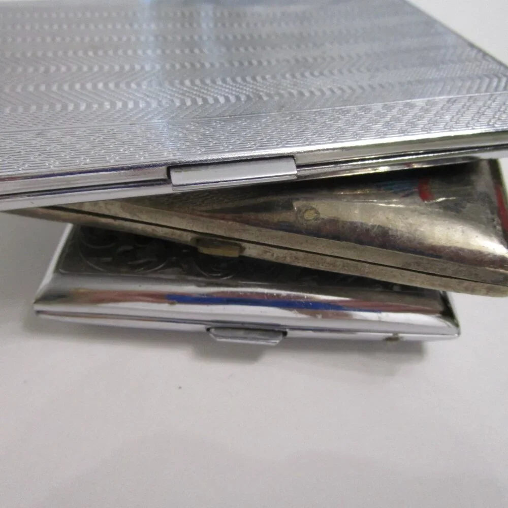 3 Metal Cigarette Card Cases Silverplate Vintage India Yoga Bollywood England